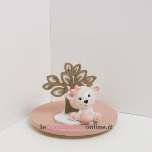orsetto in porcellana rosa con supporto legno Claraluna