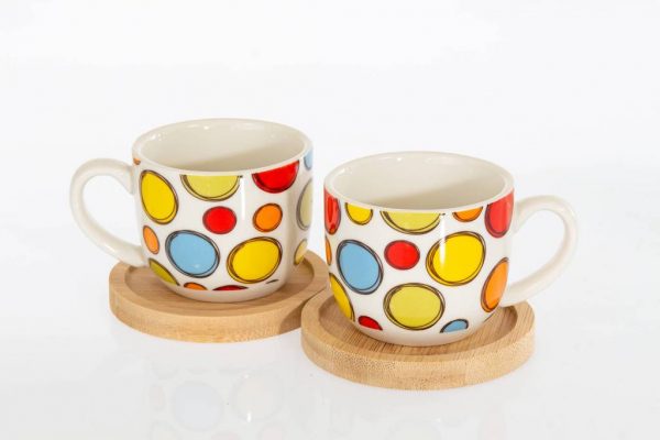 Coppia tazzine caffè in porcellana e legno Bolle Caffettino Amici di Cuorematto
