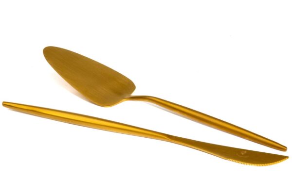 Set palatorta e coltello in acciaio finitura oro Cuorematto D6728